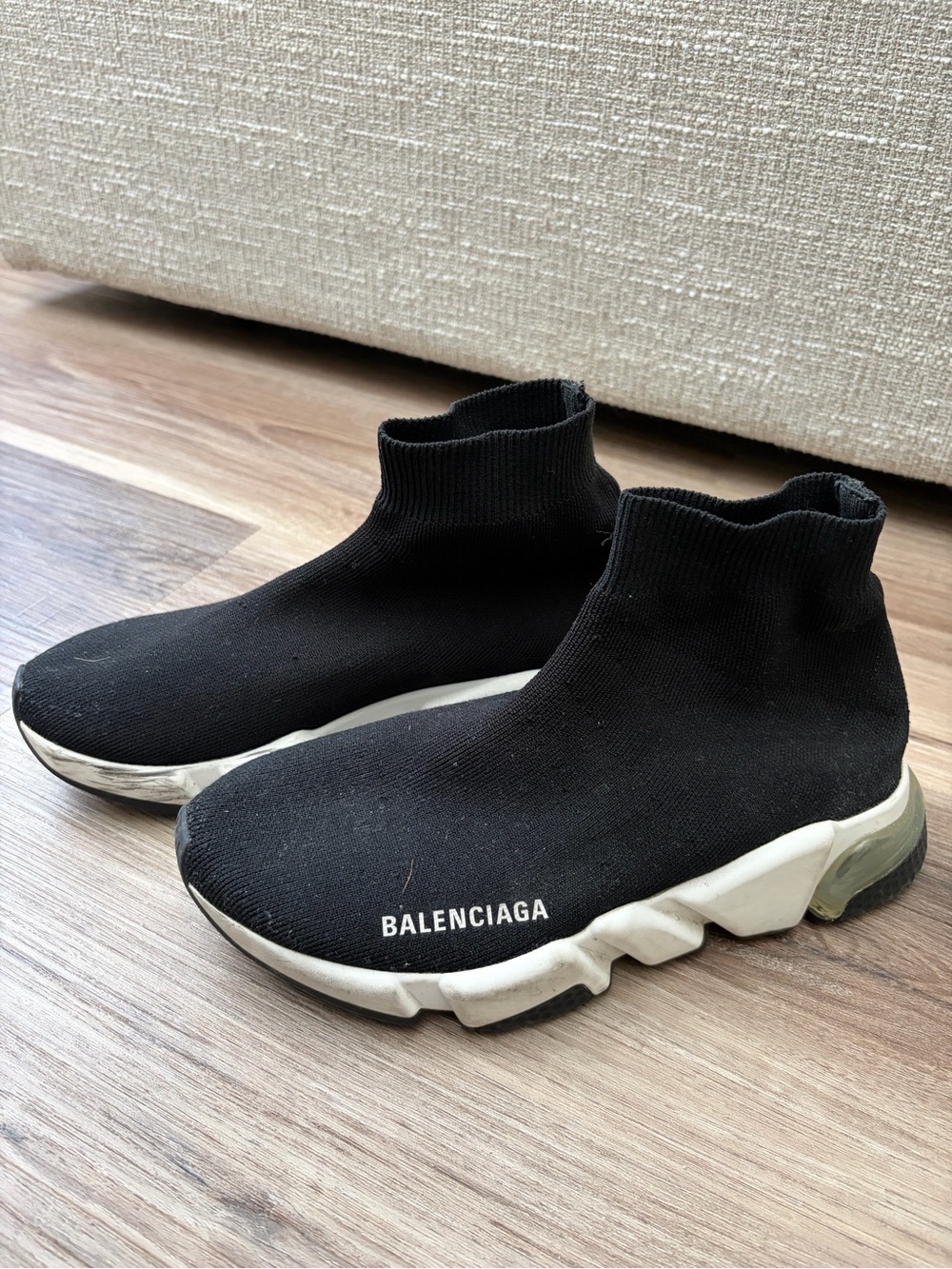 Balenciaga Black Knit Sock Sneakers with White Sole